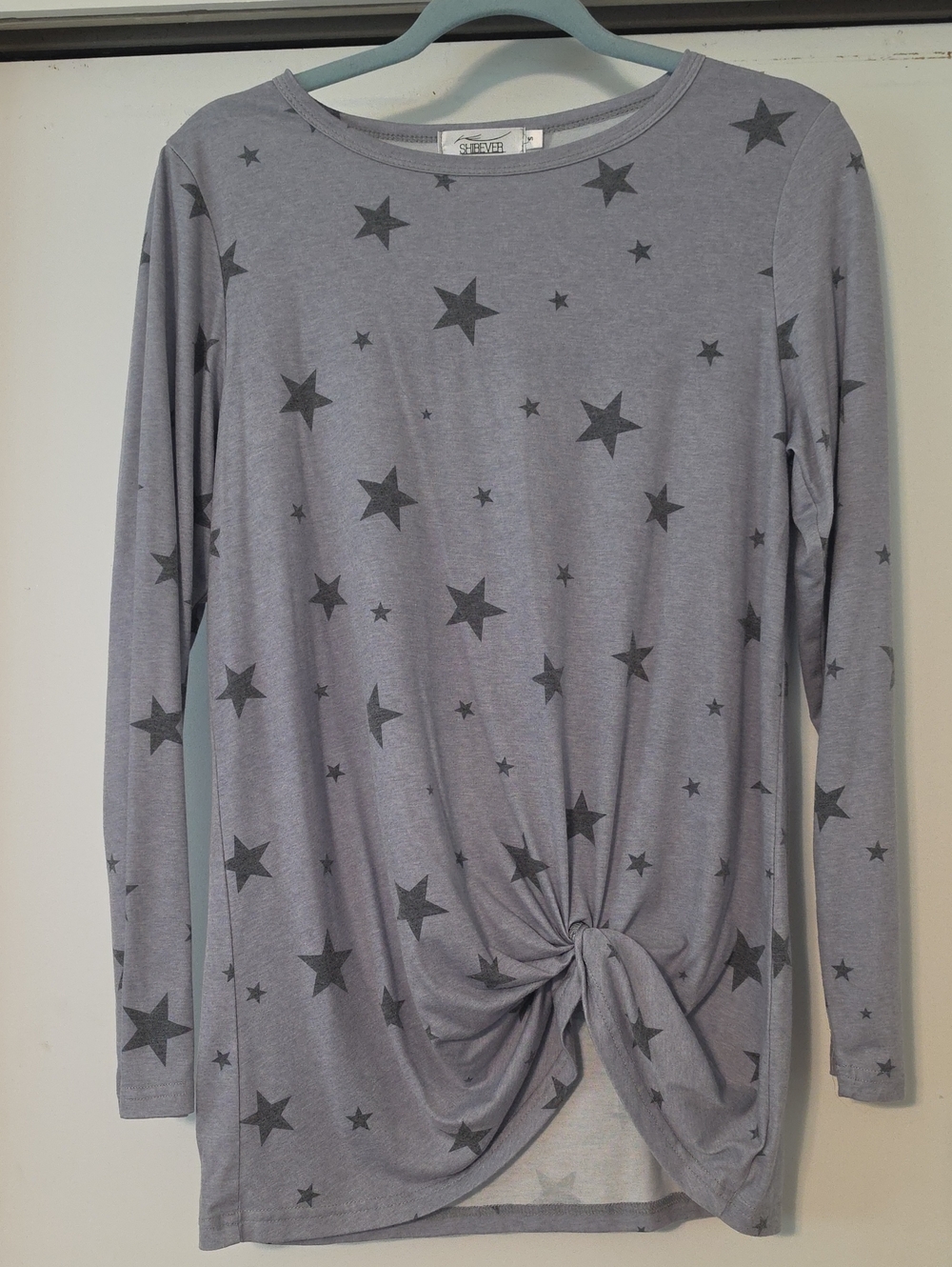 Silver Starprint Knot-Front Long Sleeve Top